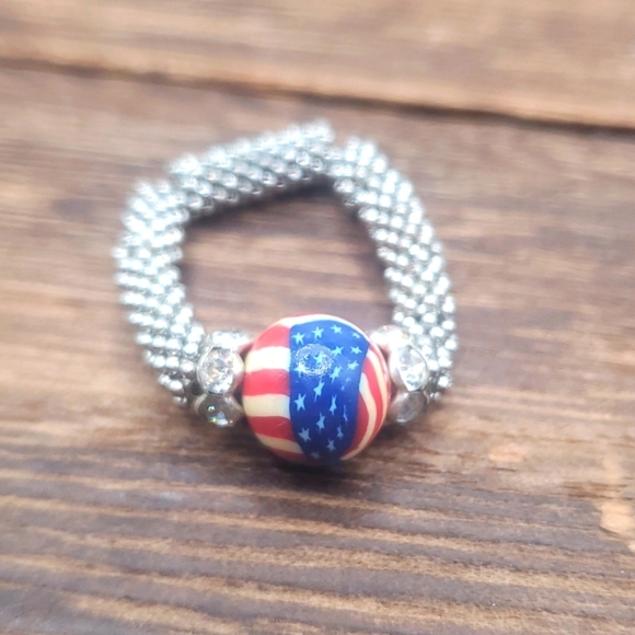 Stretch ring R542 patriotic mesh ring - Picture 1 of 2